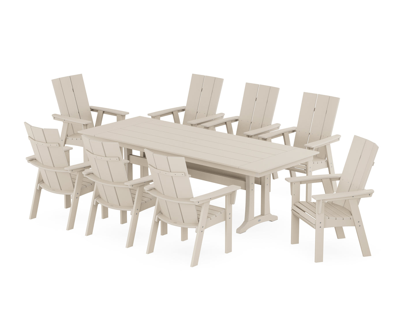 Modern Curveback Adirondack 9-Piece Farmhouse Dining Set with Trestle Legs