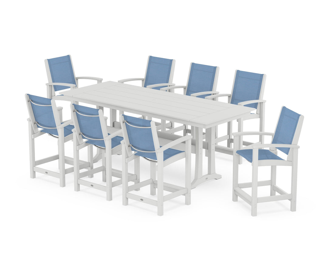 POLYWOOD® Coastal 9-Piece Farmhouse Counter Set with Trestle Legs