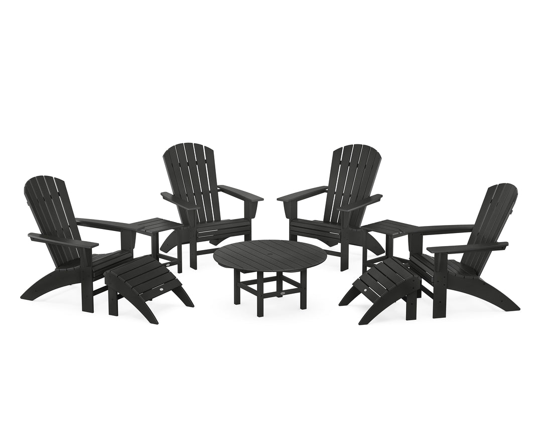 POLYWOOD® Nautical Curveback Adirondack Chair 9-Piece Conversation Set