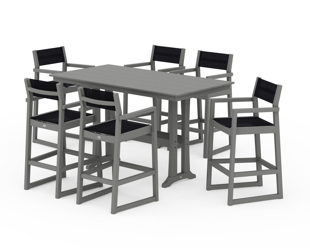 POLYWOOD® EDGE Sling Arm Chair 7-Piece Farmhouse Bar Set with Trestle Legs