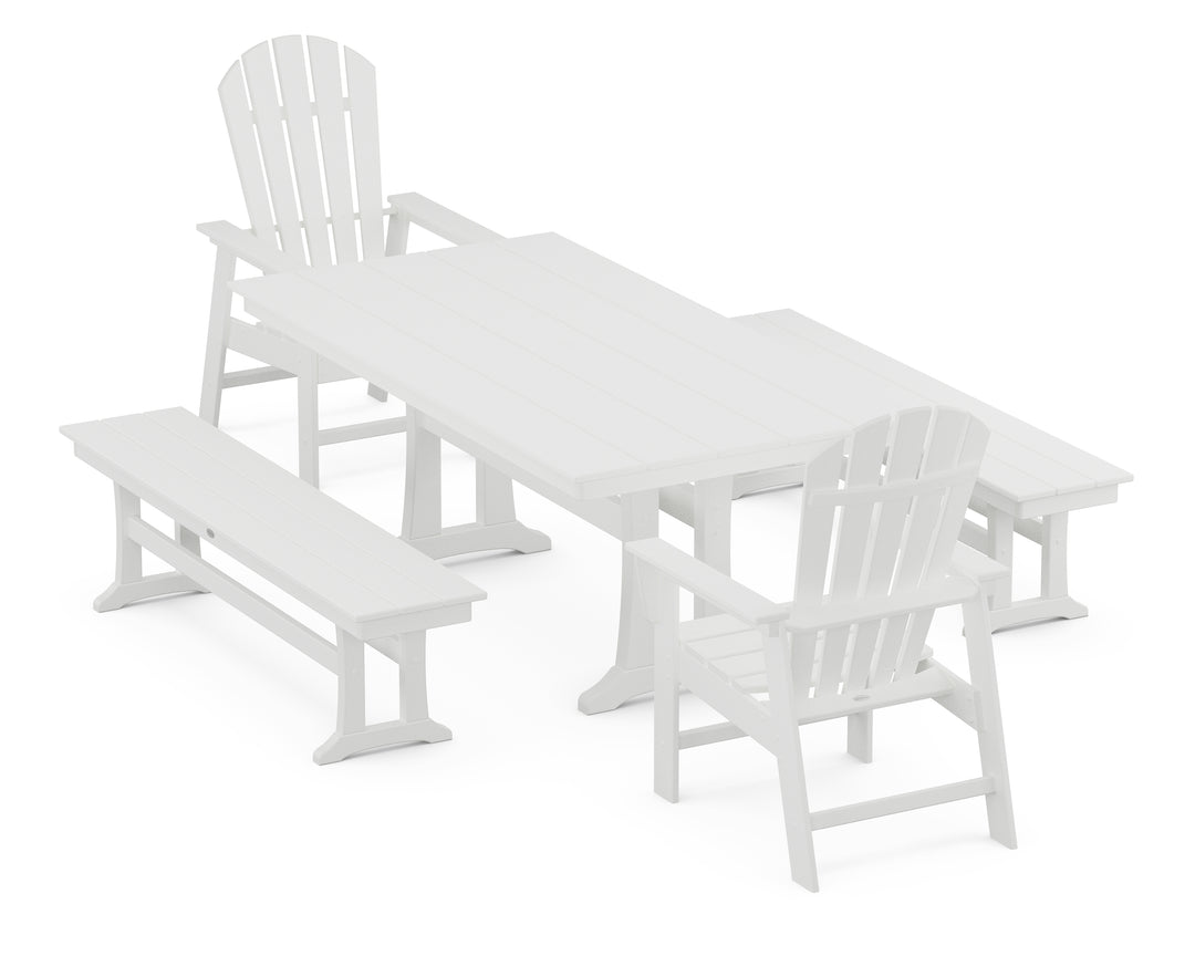 POLYWOOD® South Beach 5-Piece Farmhouse Dining Set With Trestle Legs