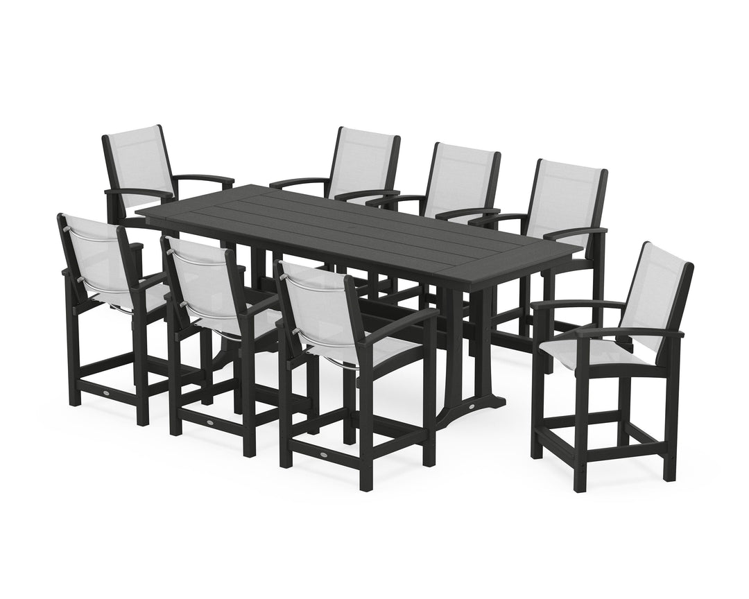 POLYWOOD® Coastal 9-Piece Farmhouse Counter Set with Trestle Legs