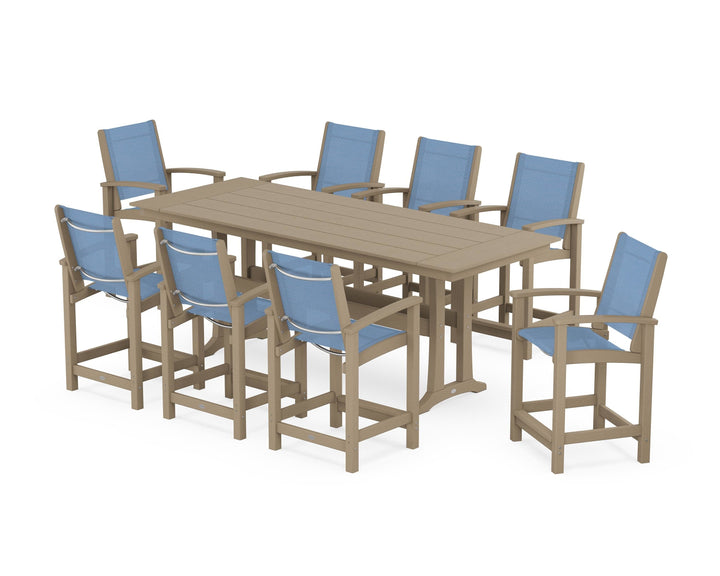 POLYWOOD® Coastal 9-Piece Farmhouse Counter Set with Trestle Legs