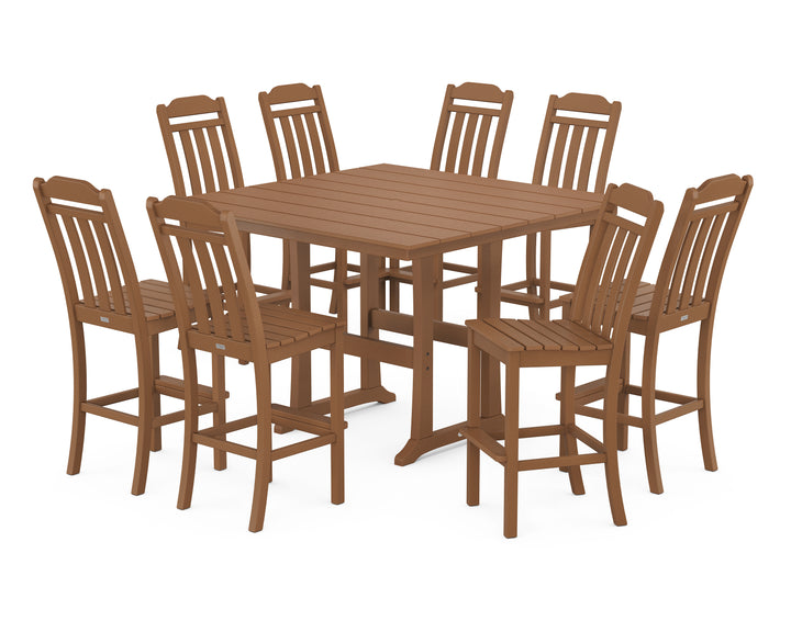Country Living Cottage 9-Piece Square Farmhouse Side Chair Bar Set with Trestle Legs