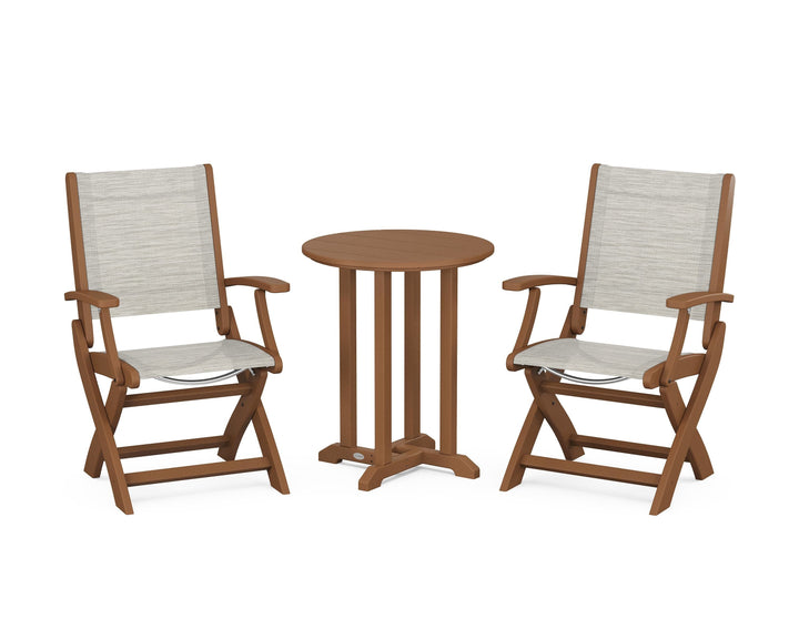 POLYWOOD® Coastal Folding 3-Piece Round Bistro Dining Set