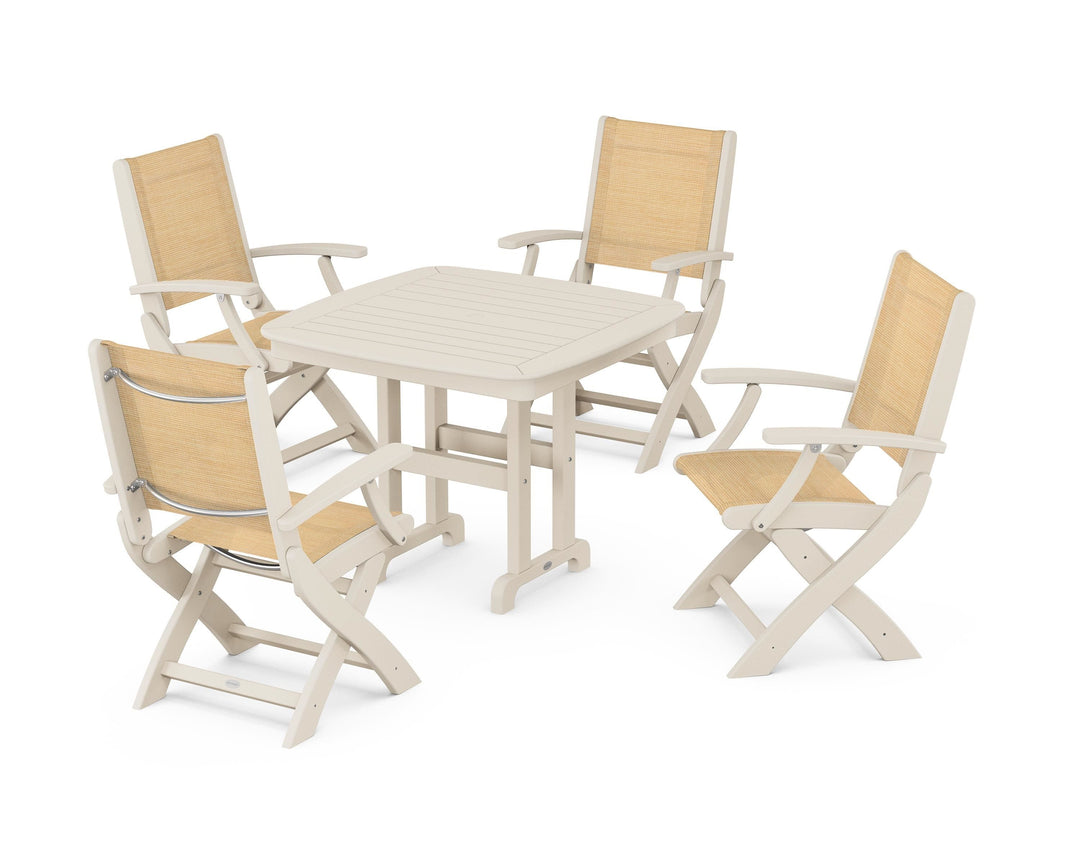 POLYWOOD® Coastal Folding Chair 5-Piece Dining Set