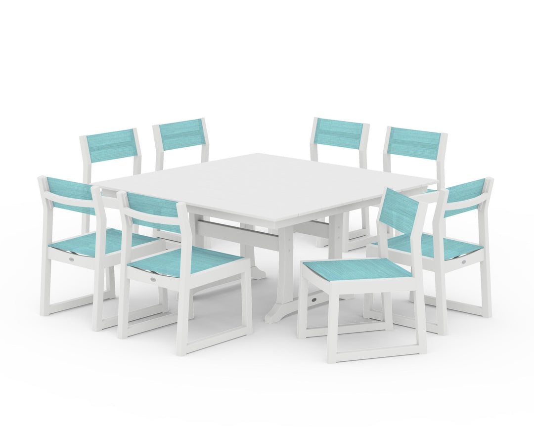 POLYWOOD® EDGE Sling Side Chair 9-Piece Farmhouse Trestle Dining Set