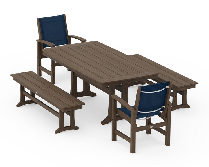 POLYWOOD® Coastal 5-Piece Dining Set with Trestle Legs and Benches