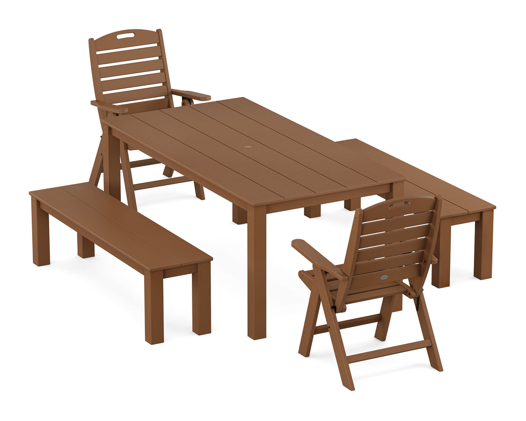 POLYWOOD® Nautical Folding Highback Chair 5-Piece Parsons Dining Set with Benches
