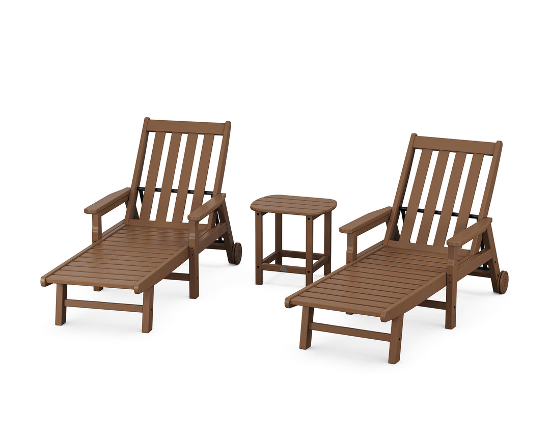 POLYWOOD® Vineyard 3-Piece Chaise with Arms and Wheels Set