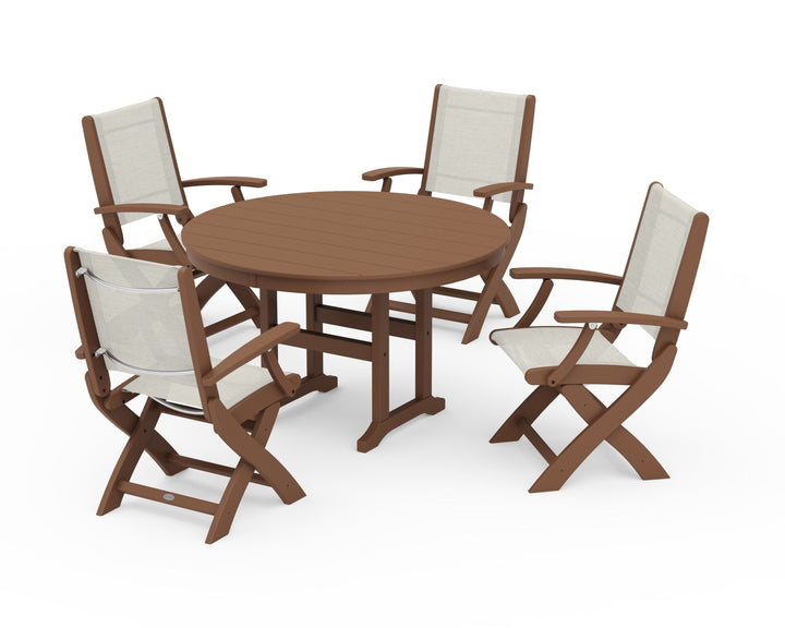 POLYWOOD® Coastal Folding Chair 5-Piece Round Dining Set