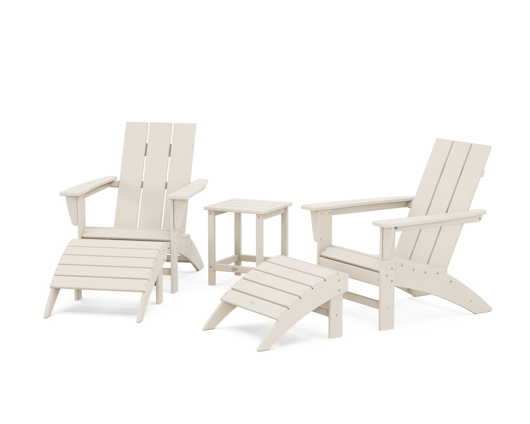 POLYWOOD® Modern Adirondack Chair 5-Piece Set with Ottomans and 18" Side Table