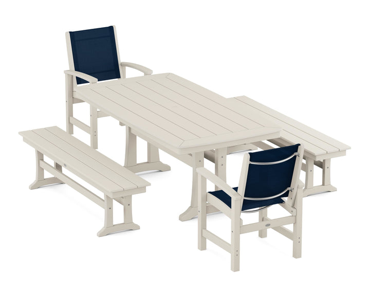 POLYWOOD® Coastal 5-Piece Dining Set with Trestle Legs and Benches