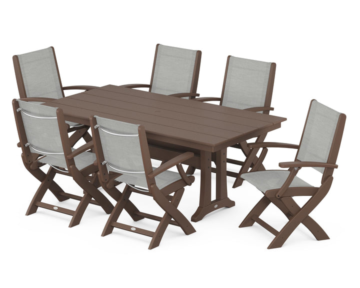POLYWOOD® Coastal Folding Arm Chair 7-Piece Farmhouse Dining Set with Trestle Legs