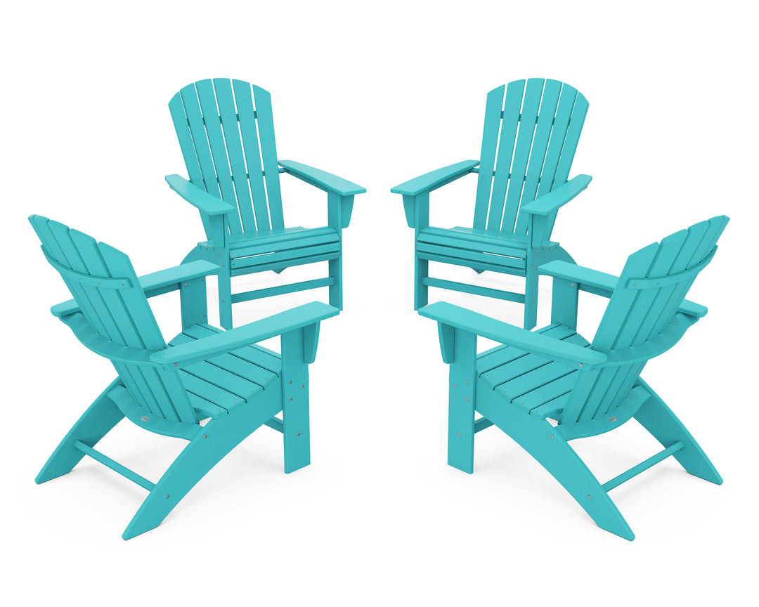 POLYWOOD® 4-Piece Nautical Curveback Adirondack Chair Conversation Set