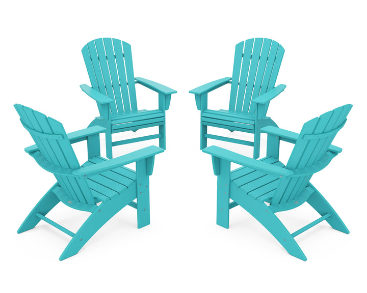 POLYWOOD® 4-Piece Nautical Curveback Adirondack Chair Conversation Set