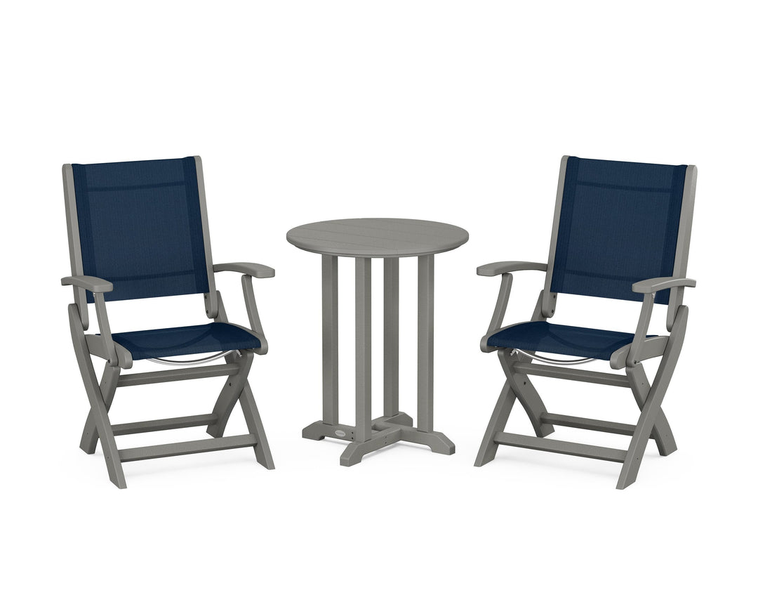 POLYWOOD® Coastal Folding 3-Piece Round Bistro Dining Set