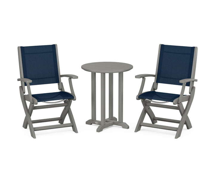 POLYWOOD® Coastal Folding 3-Piece Round Bistro Dining Set