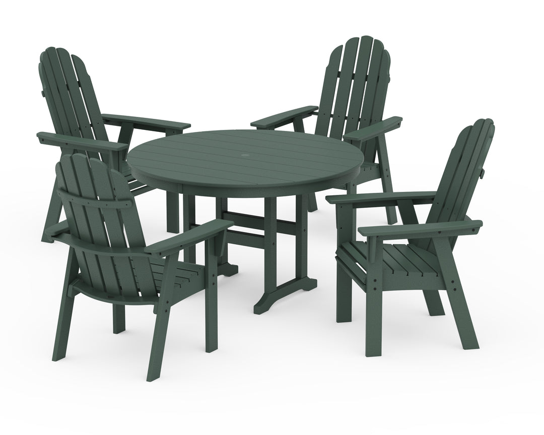 POLYWOOD® Vineyard Curveback Adirondack 5-Piece Round Farmhouse Dining Set