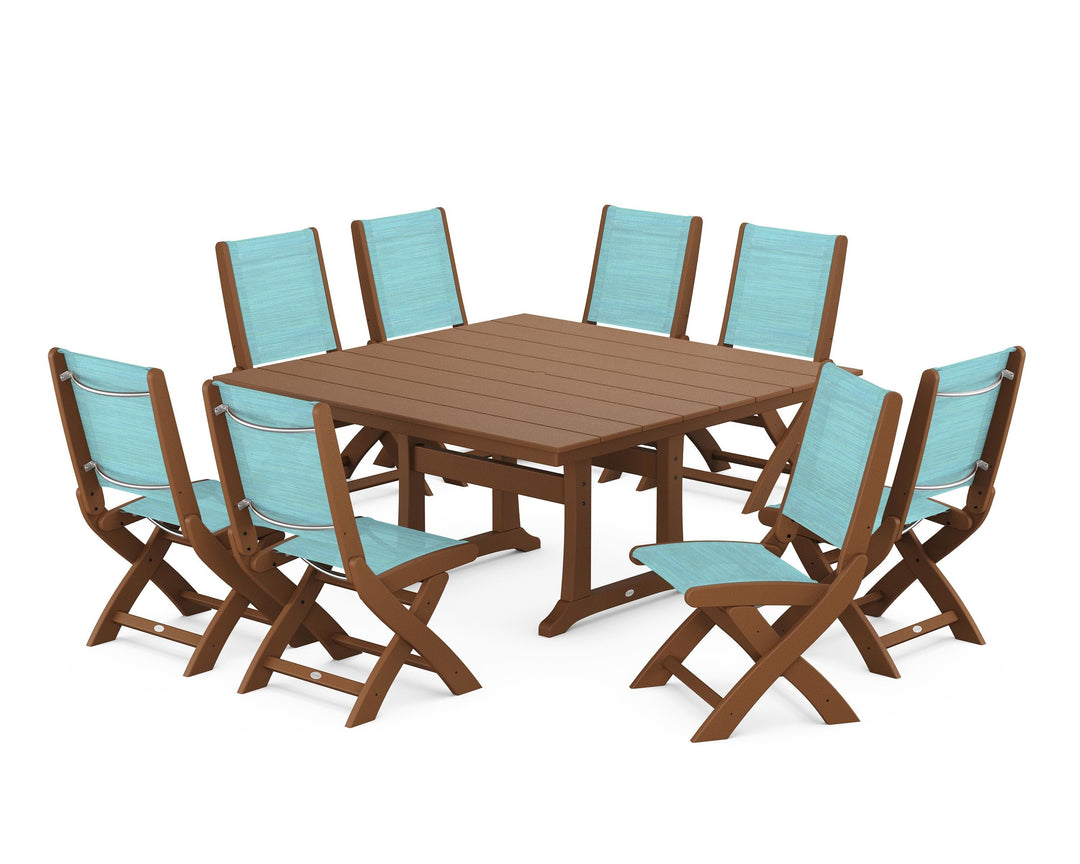 POLYWOOD® Coastal Folding Side Chair 9-Piece Farmhouse Dining Set