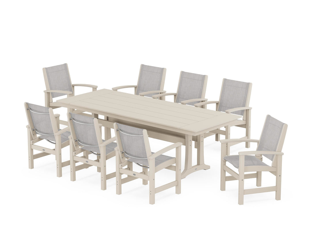 POLYWOOD® Coastal 9-Piece Farmhouse Dining Set with Trestle Legs