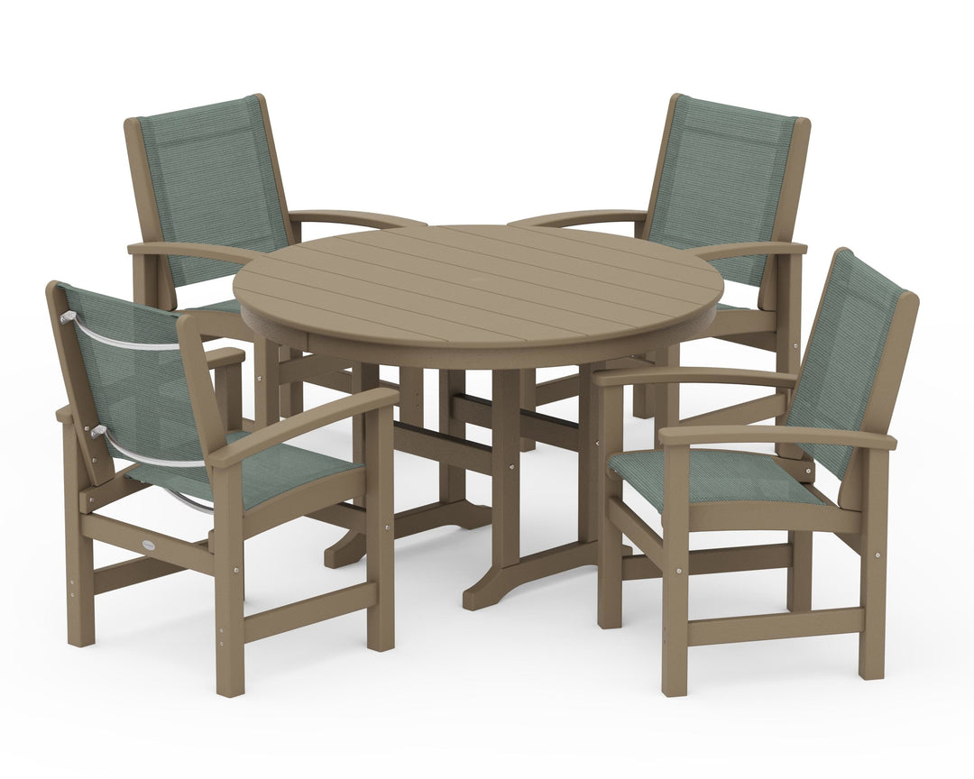 POLYWOOD® Coastal 5-Piece Round Farmhouse Dining Set