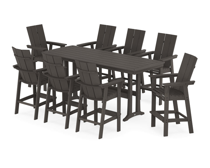 POLYWOOD® Modern Curveback Adirondack 9-Piece Bar Set with Trestle Legs