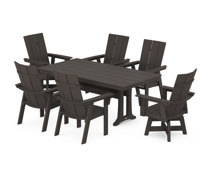 POLYWOOD® Modern Curveback Adirondack Swivel Chair 7-Piece Farmhouse Dining Set With Trestle Legs