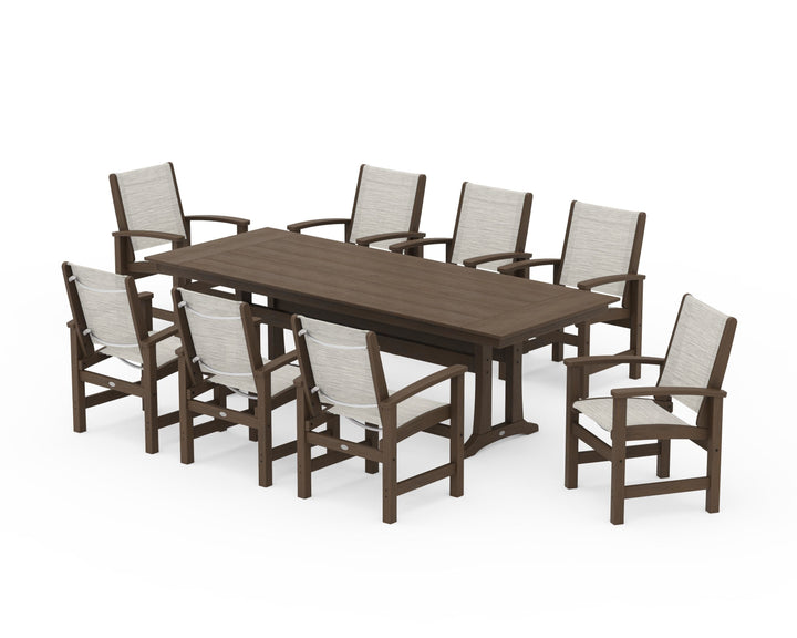 POLYWOOD® Coastal 9-Piece Farmhouse Dining Set with Trestle Legs