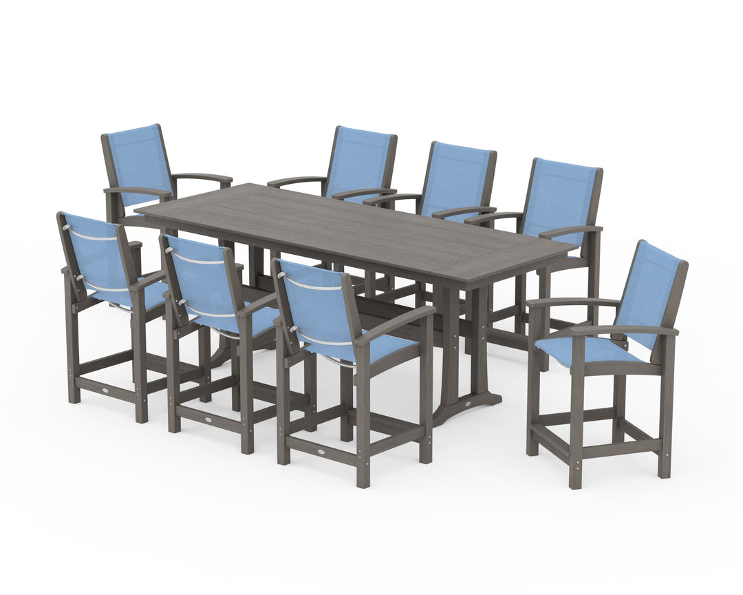 POLYWOOD® Coastal 9-Piece Farmhouse Counter Set with Trestle Legs