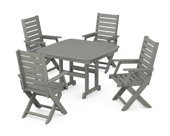 POLYWOOD® Captain Folding Chair 5-Piece Dining Set with Trestle Legs