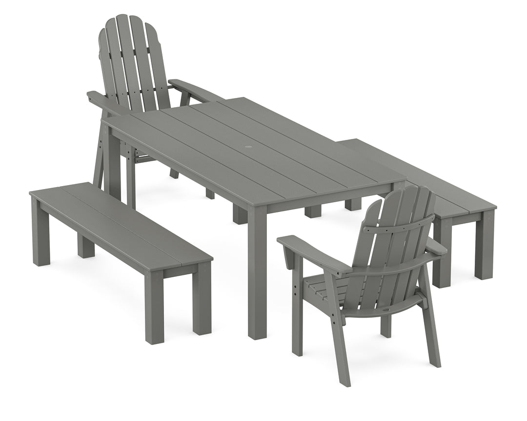 POLYWOOD® Vineyard Curveback Adirondack 5-Piece Parsons Dining Set with Benches