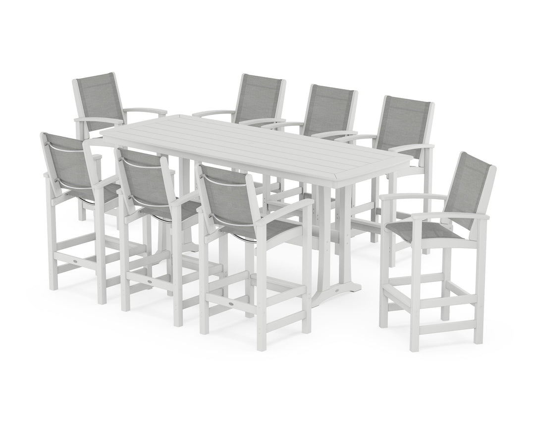 POLYWOOD® Coastal 9-Piece Bar Set with Trestle Legs