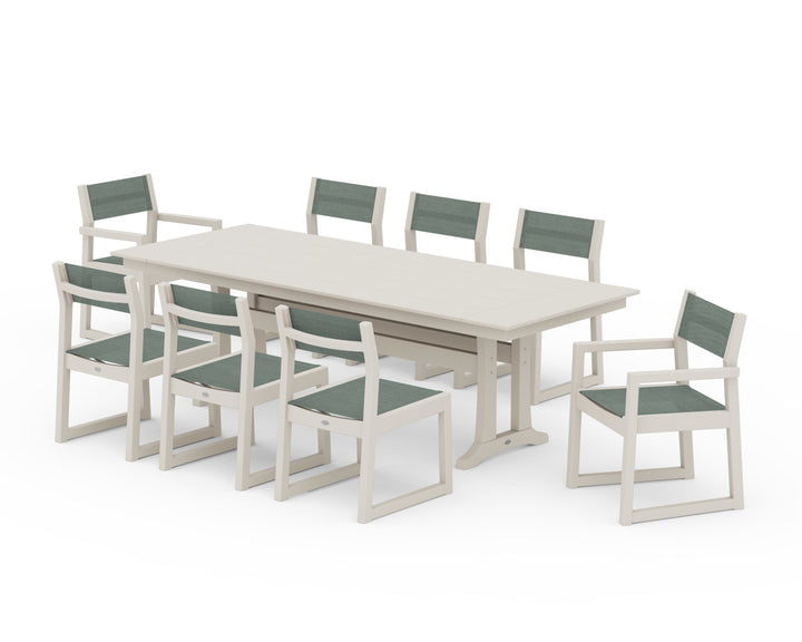 POLYWOOD® EDGE Sling 9-Piece Farmhouse Trestle Dining Set