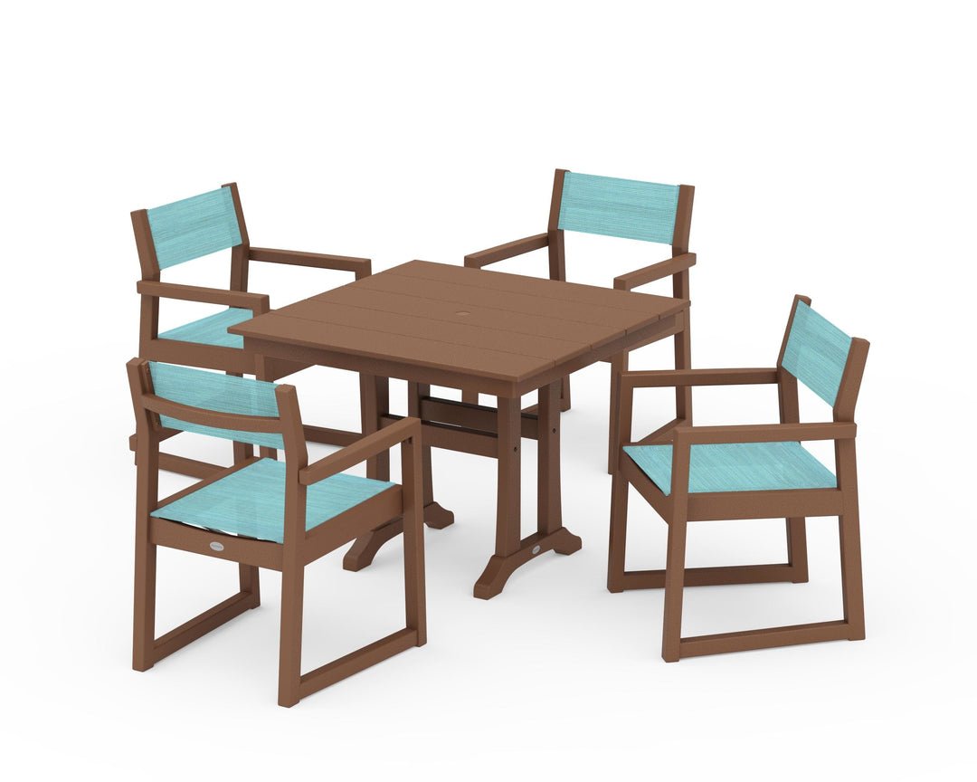 POLYWOOD® EDGE Sling 5-Piece Farmhouse Dining Set with Trestle Legs