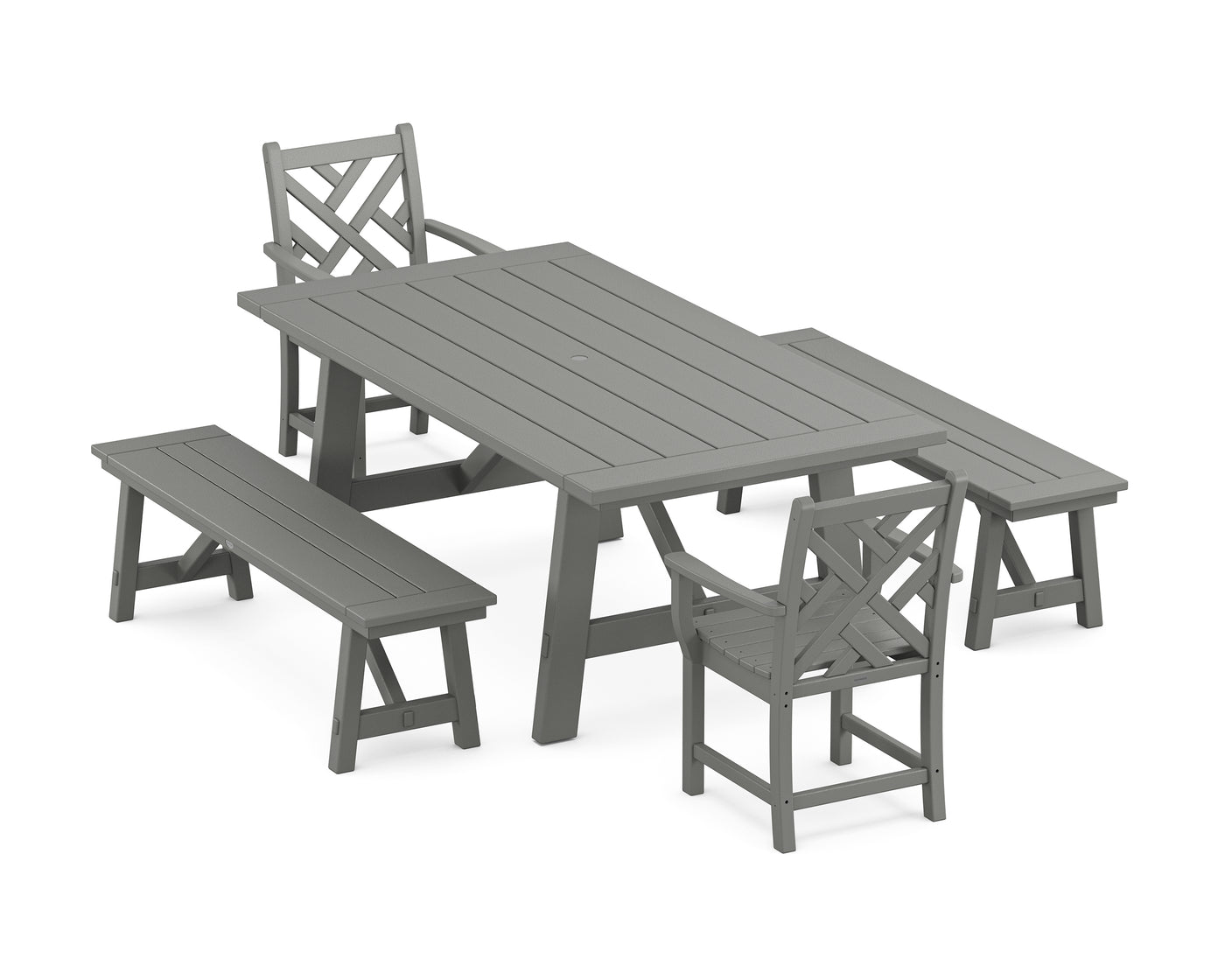 Chippendale 5-Piece Rustic Farmhouse Dining Set With Benches