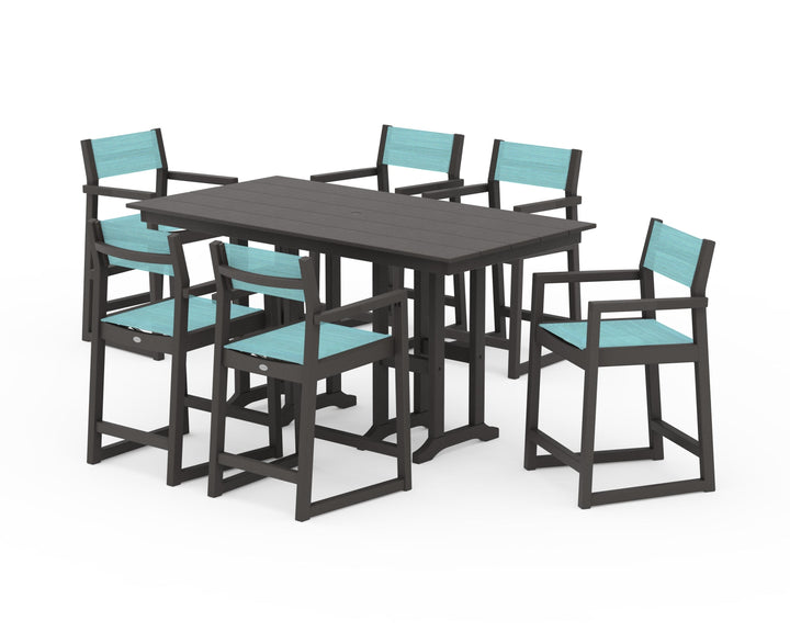 POLYWOOD® EDGE Sling Arm Chair 7-Piece Farmhouse Counter Set