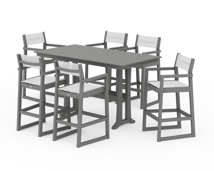 POLYWOOD® EDGE Sling Arm Chair 7-Piece Farmhouse Bar Set with Trestle Legs