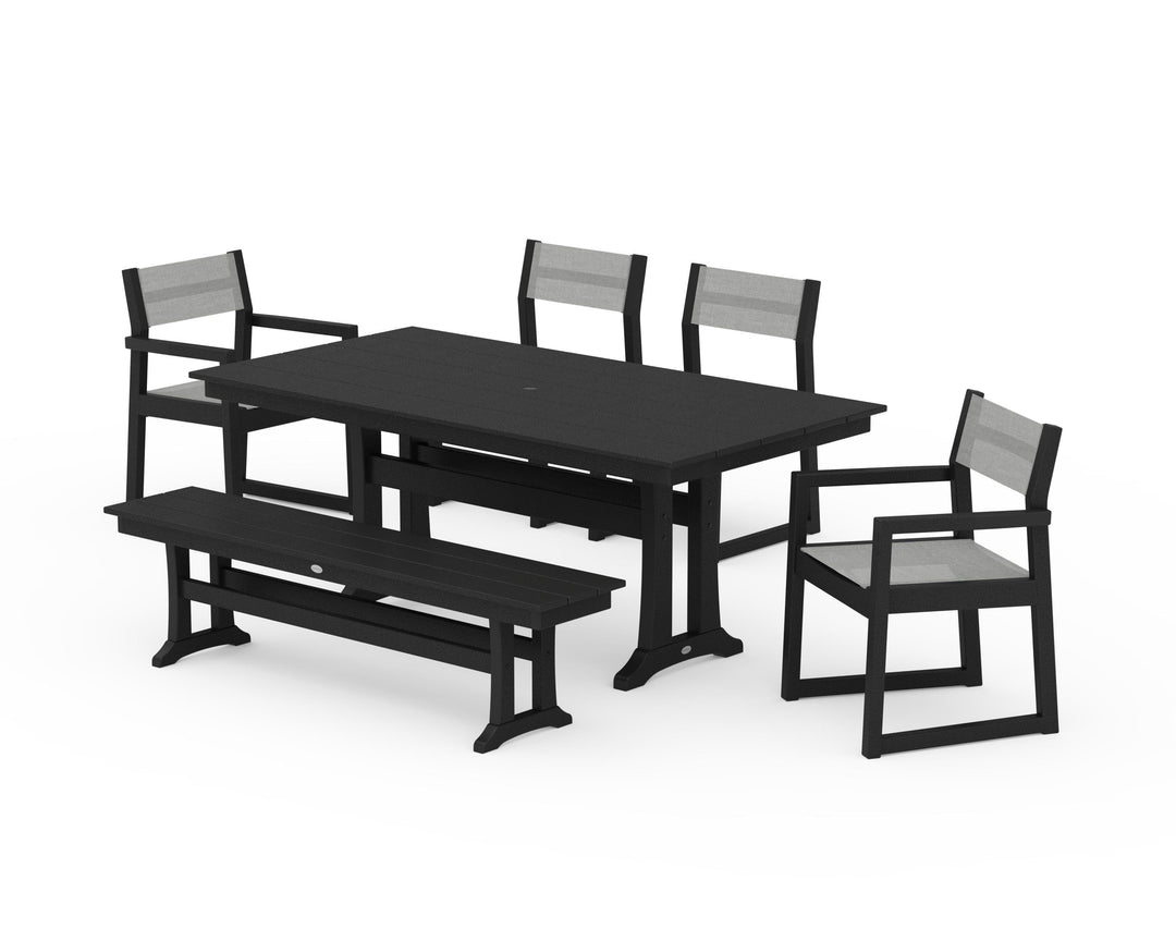 POLYWOOD® EDGE Sling 6-Piece Farmhouse Dining Set With Trestle Legs