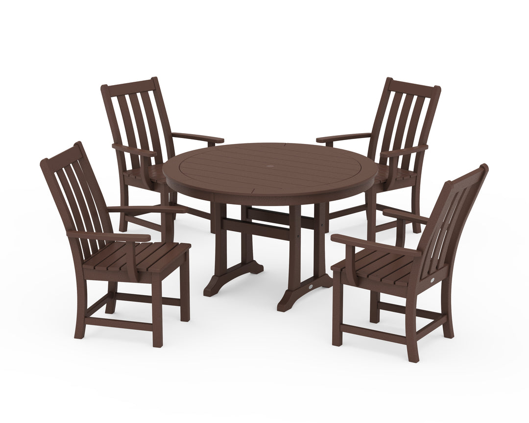 POLYWOOD® Vineyard 5-Piece Round Dining Set with Trestle Legs