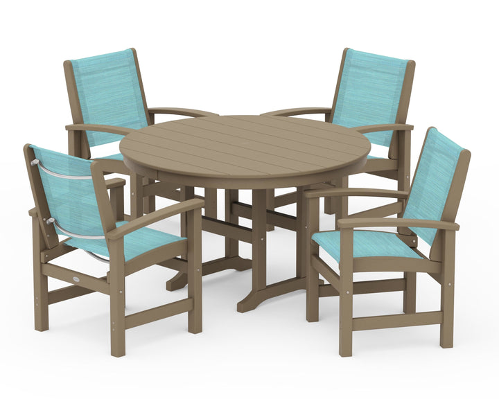 POLYWOOD® Coastal 5-Piece Round Farmhouse Dining Set