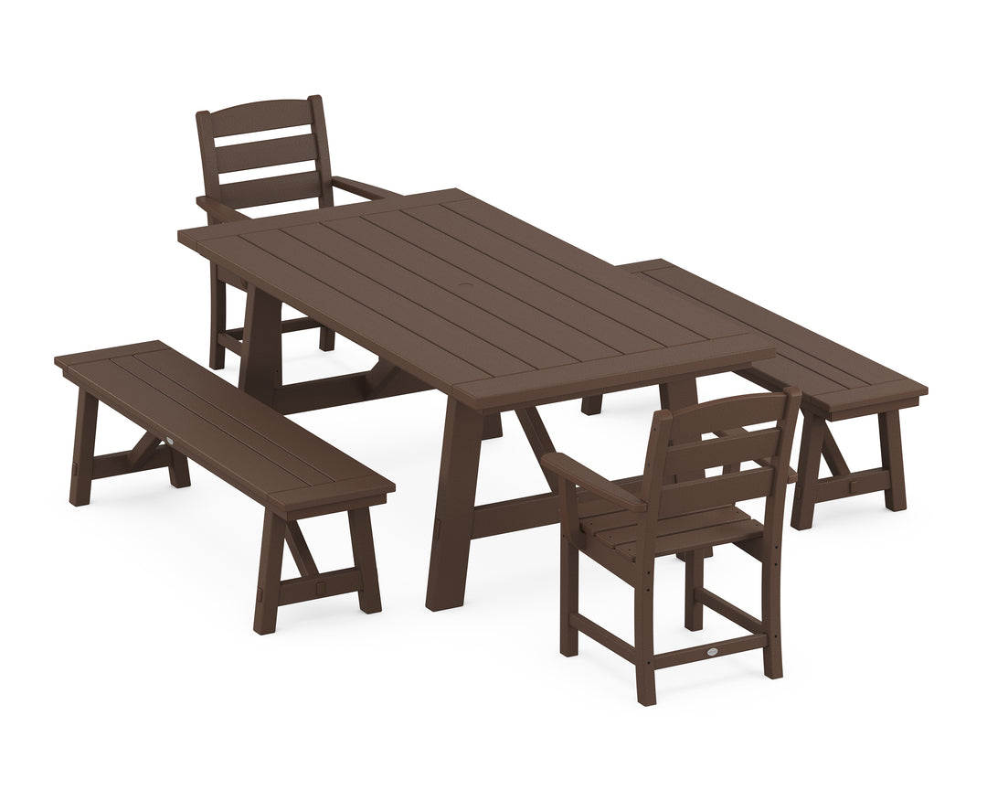POLYWOOD® Lakeside 5-Piece Rustic Farmhouse Dining Set With Benches