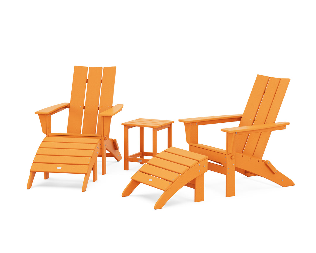 POLYWOOD® Modern Folding Adirondack Chair 5-Piece Set with Ottomans and 18" Side Table