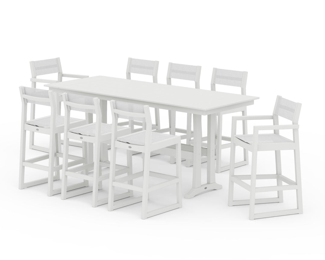 POLYWOOD® EDGE Sling 9-Piece Farmhouse Bar Set with Trestle Legs