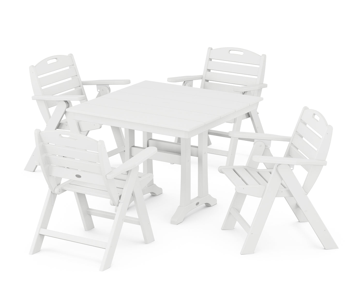 Nautical Folding Lowback Chair 5-Piece Farmhouse Dining Set With Trestle Legs