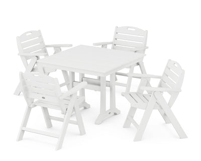 Nautical Folding Lowback Chair 5-Piece Farmhouse Dining Set With Trestle Legs