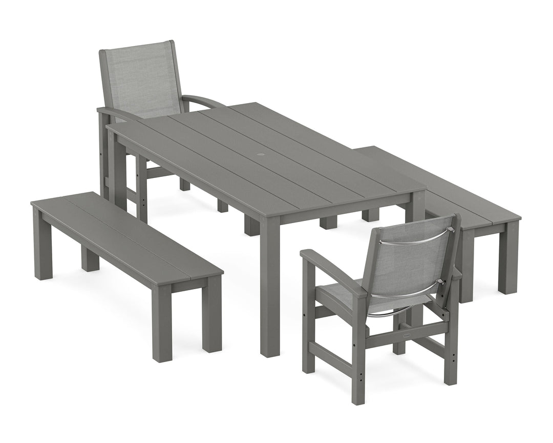 POLYWOOD® Coastal 5-Piece Parsons Dining Set with Benches