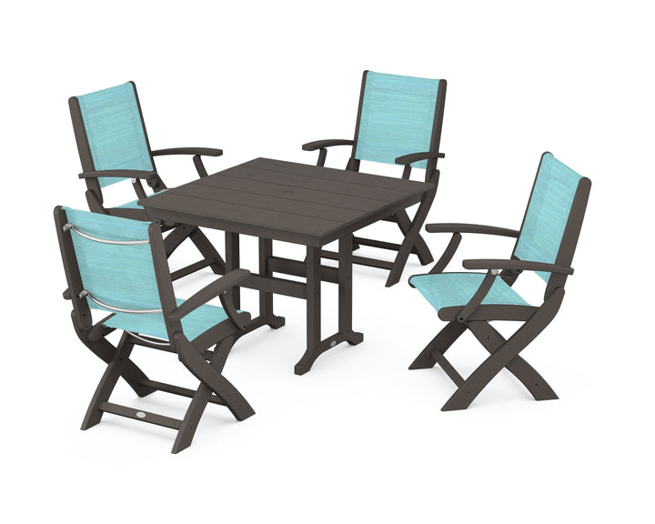 POLYWOOD® Coastal Folding Chair 5-Piece Farmhouse Dining Set