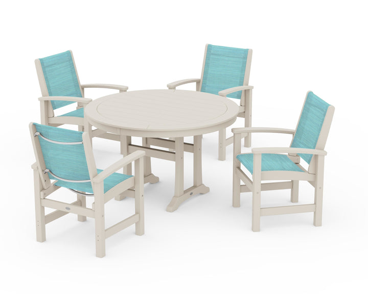 POLYWOOD® Coastal 5-Piece Round Dining Set with Trestle Legs
