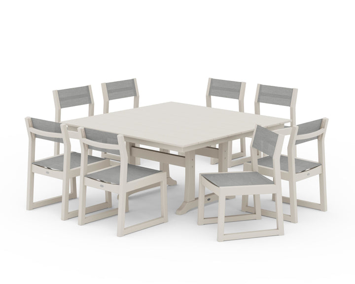 POLYWOOD® EDGE Sling Side Chair 9-Piece Farmhouse Trestle Dining Set